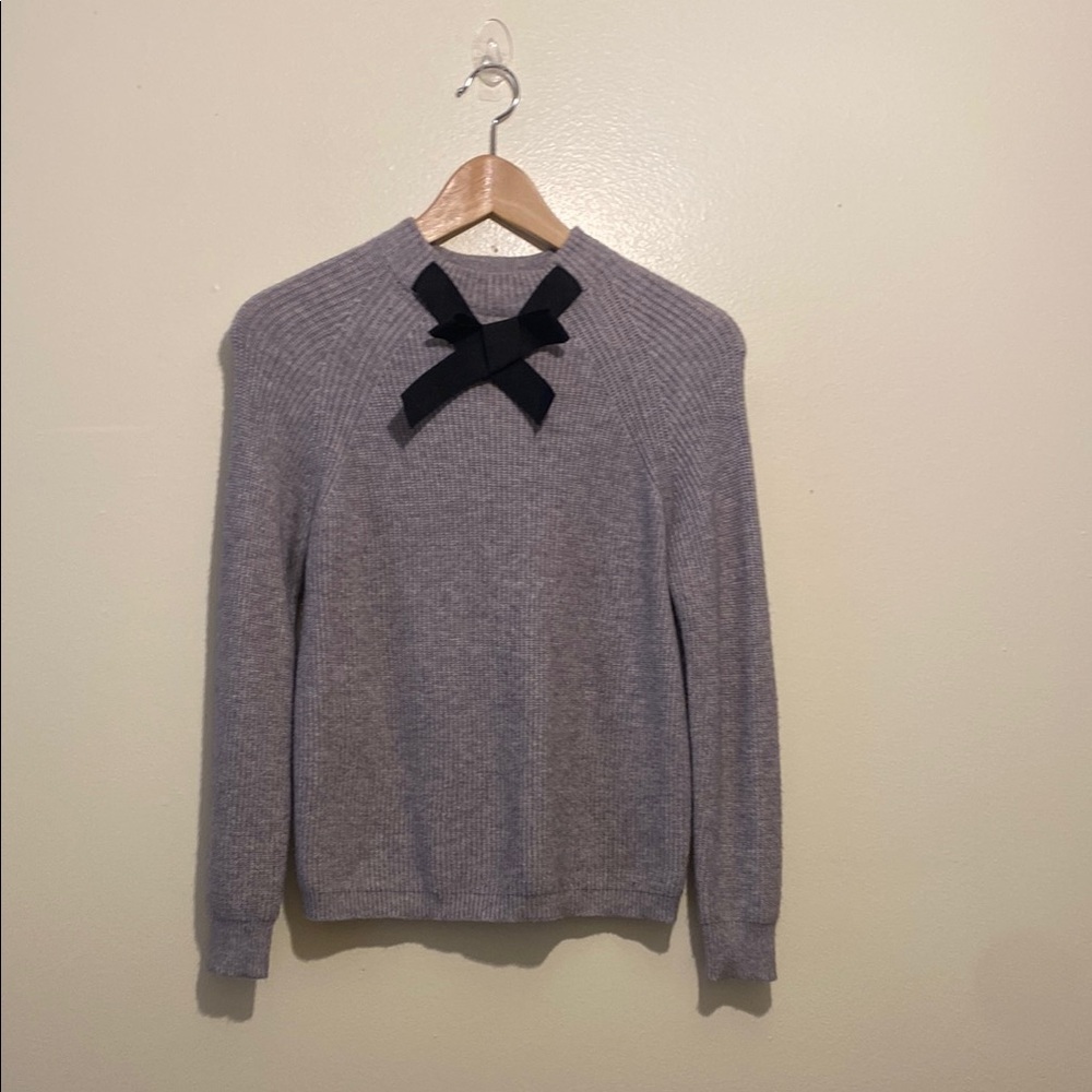 Goodnight Macaroon Heather Gray Sweater with Black Bow